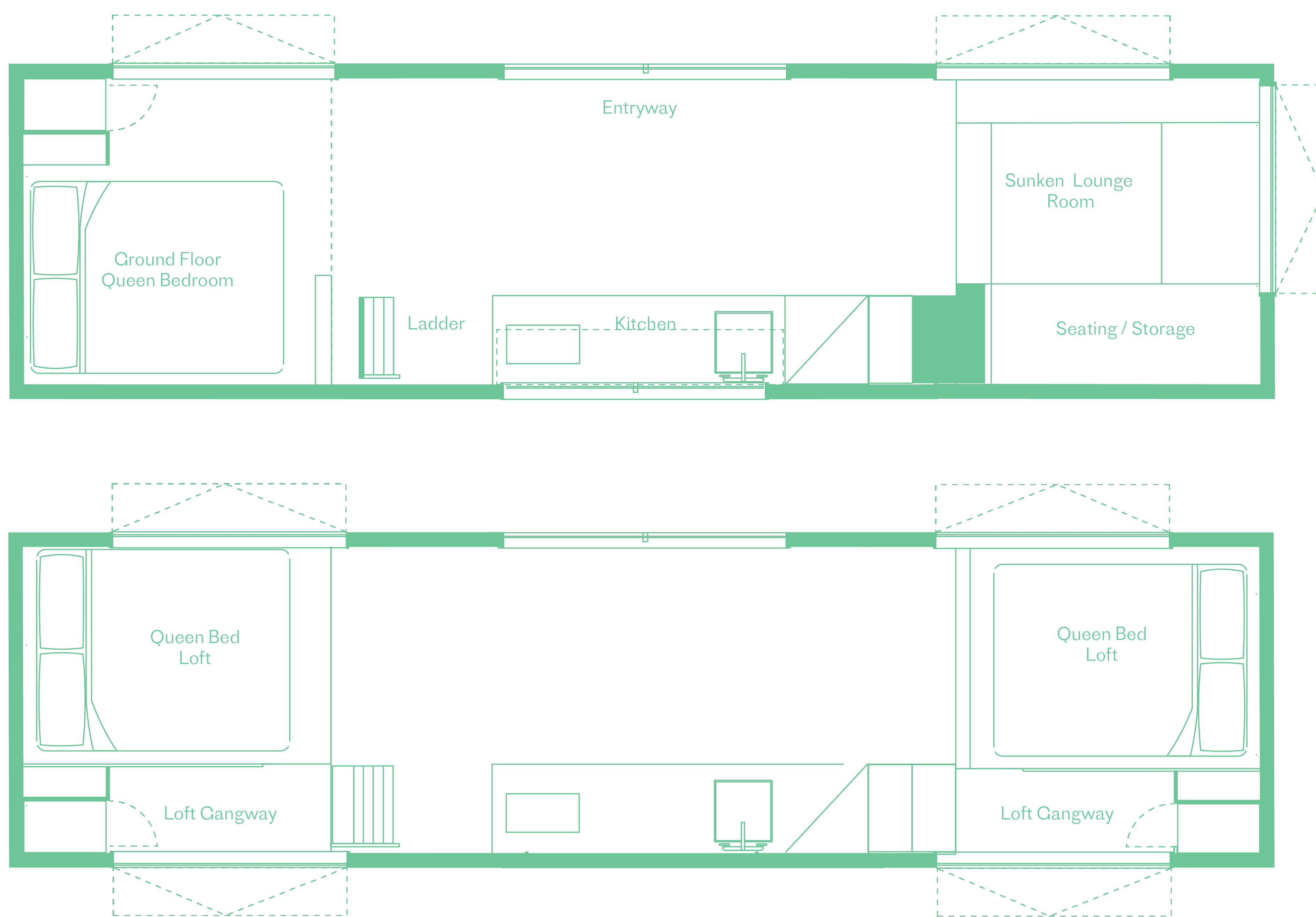 Floor plans for the Booderee 3 bed tiny home.